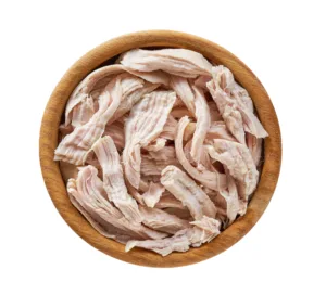 Cooked shredded chicken for homemade cat treats