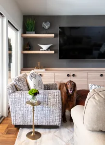 A Midtown Tulsa family room with custom furnishings and durable performance fabrics.